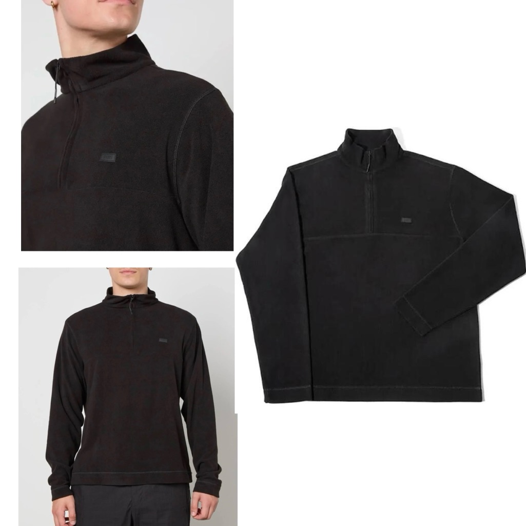 Rains Addis Fleece Half Zip Pullover In Black Microfleece.